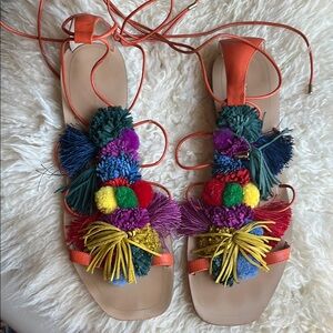 Zara Multicolor Pom Pom Sandals